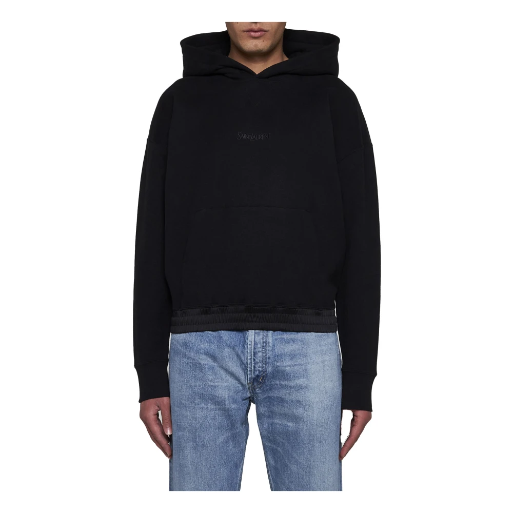 Saint Laurent Zwarte katoenen hoodie met geborduurd logo Black Heren