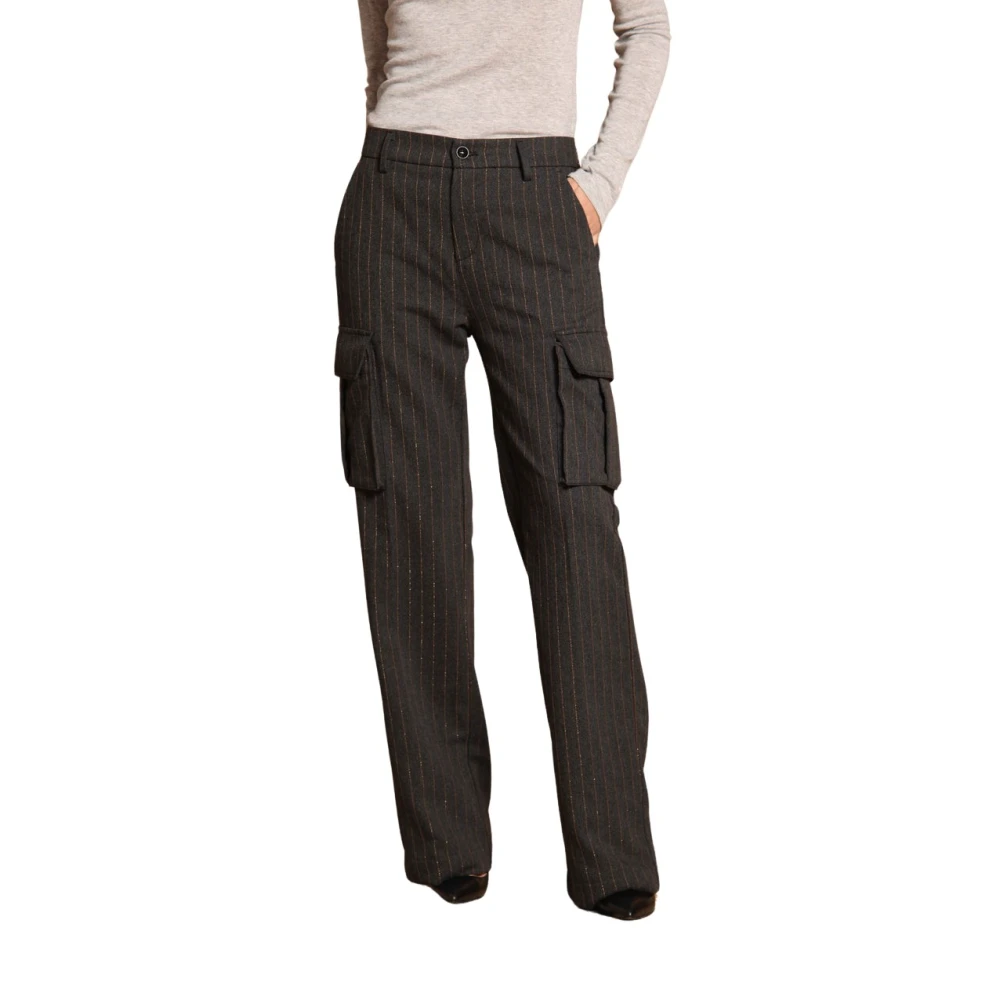 Mason's Gestreepte Cargo Broek Rechte Pasvorm Blue Dames