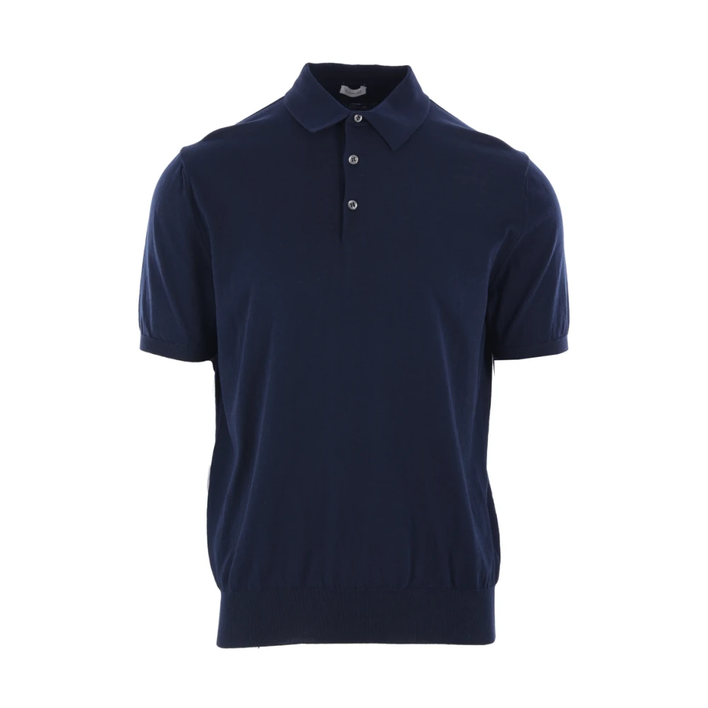 Caruso Blauw Poloshirt met Ribdetails Blue Heren