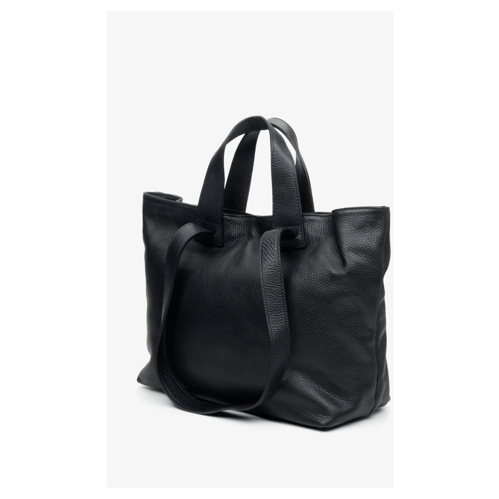 Estro Zwarte Leren Handtas Elegante Chic Stijl Black Dames