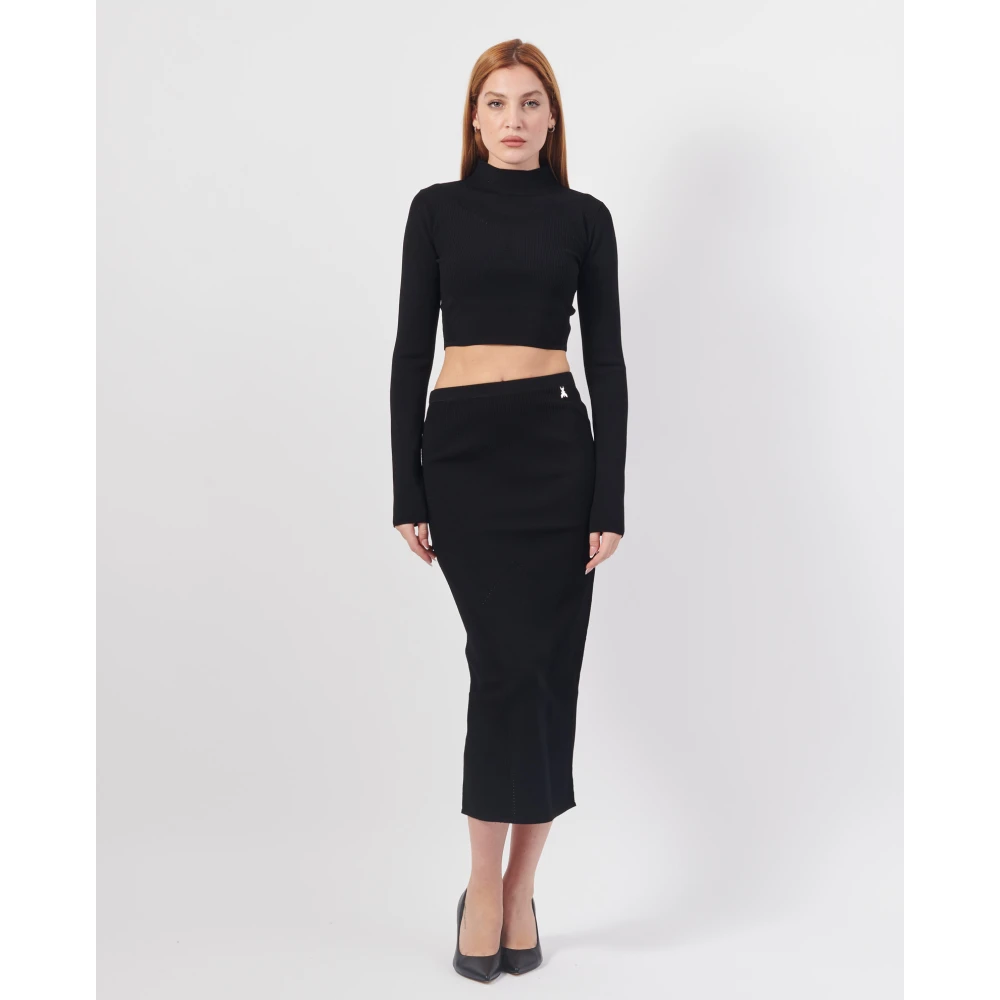 PATRIZIA PEPE Zwarte Midi Rok met Vliegdetail Black Dames