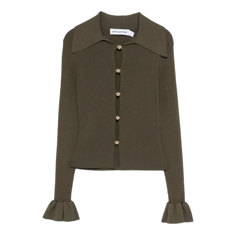 Self Portrait Green Ruffled Cuff Cardigan - Female - Cardigans - Xs - Knitwear
