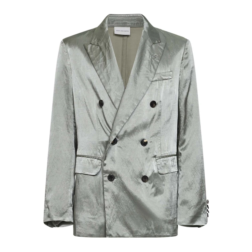 Dries Van Noten Men's Green Double-Breasted Blazer