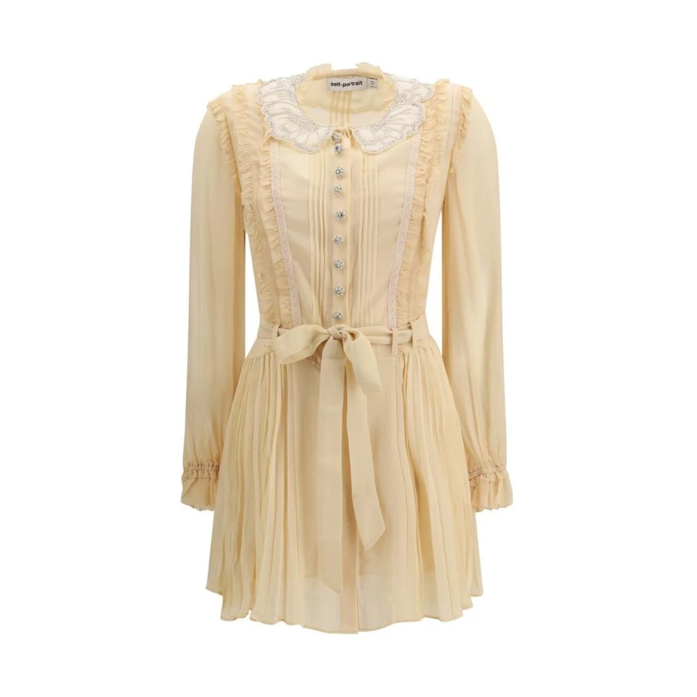 Self Portrait Pleated Georgette Mini Dress - Female - Short Dresses - Beige - Xs - Dresses - Image 3
