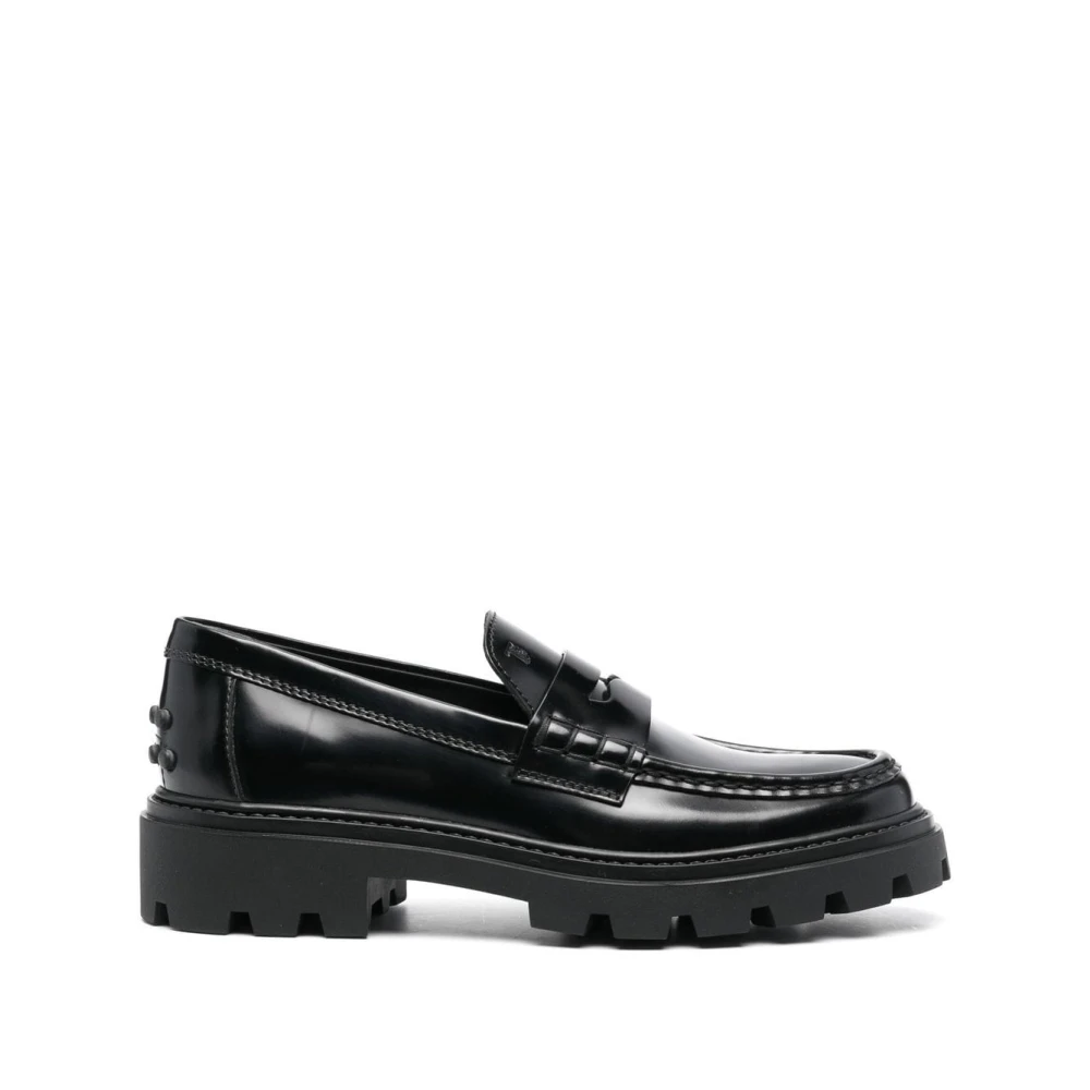 TOD'S Zwarte Penny-Slot Leren Loafers Black Dames