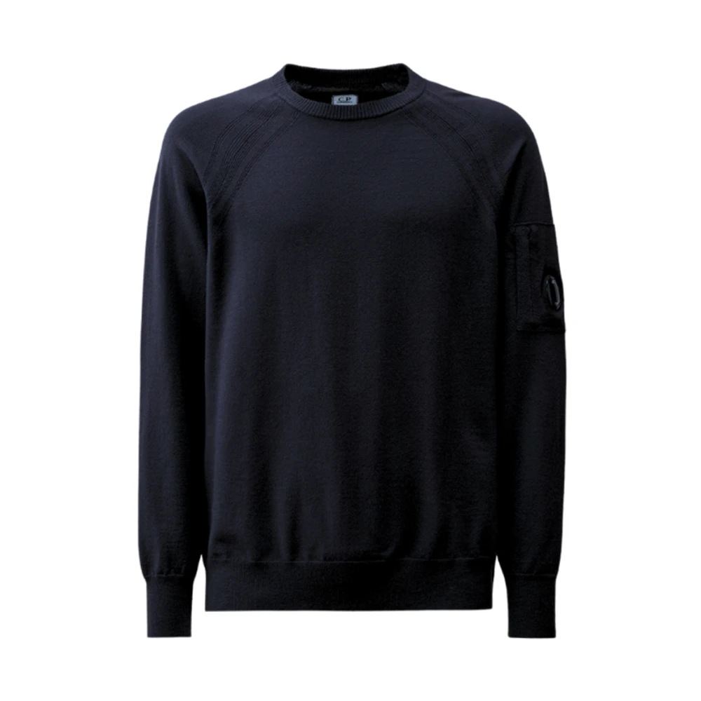 C.P. Company Merino Wol Ronde Hals Gebreide Trui Blue Heren