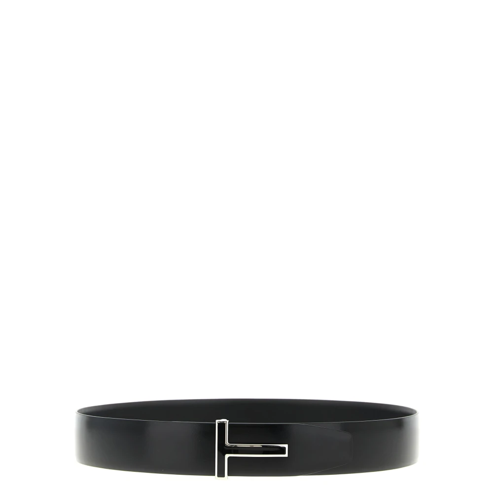 Tom Ford Smooth Leather Enamel Buckle T Belt - Male - Belts - Black - 90 Cm - Accessories