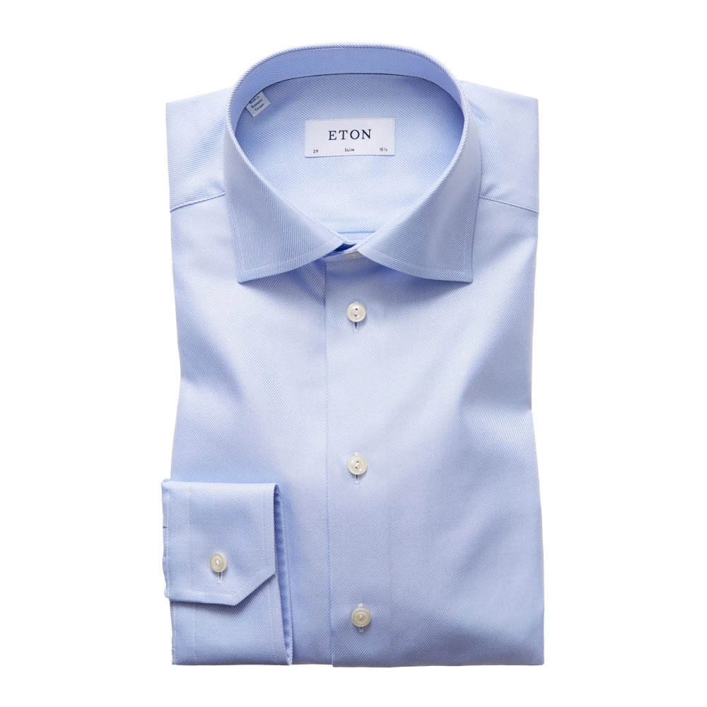 Eton Lichtblauw Textured Twill Slim Fit Overhemd Blue Heren
