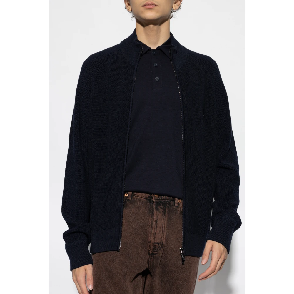Giorgio Armani Wollen vest met opstaande kraag Blue Heren