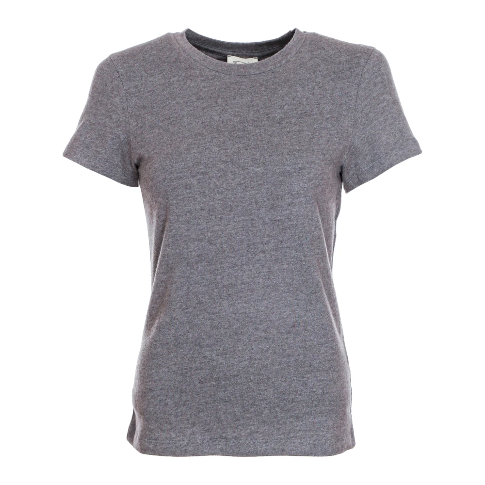 American vintage Zacht Melange T-shirt met Geribbelde Halslijn Gray Dames