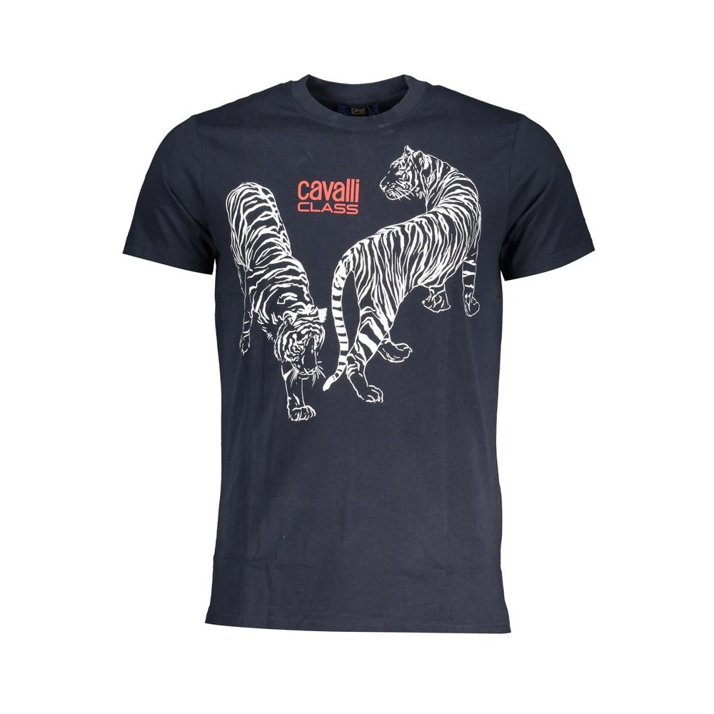 Cavalli Class Print Logo Ronde Hals T-Shirt Blue Heren