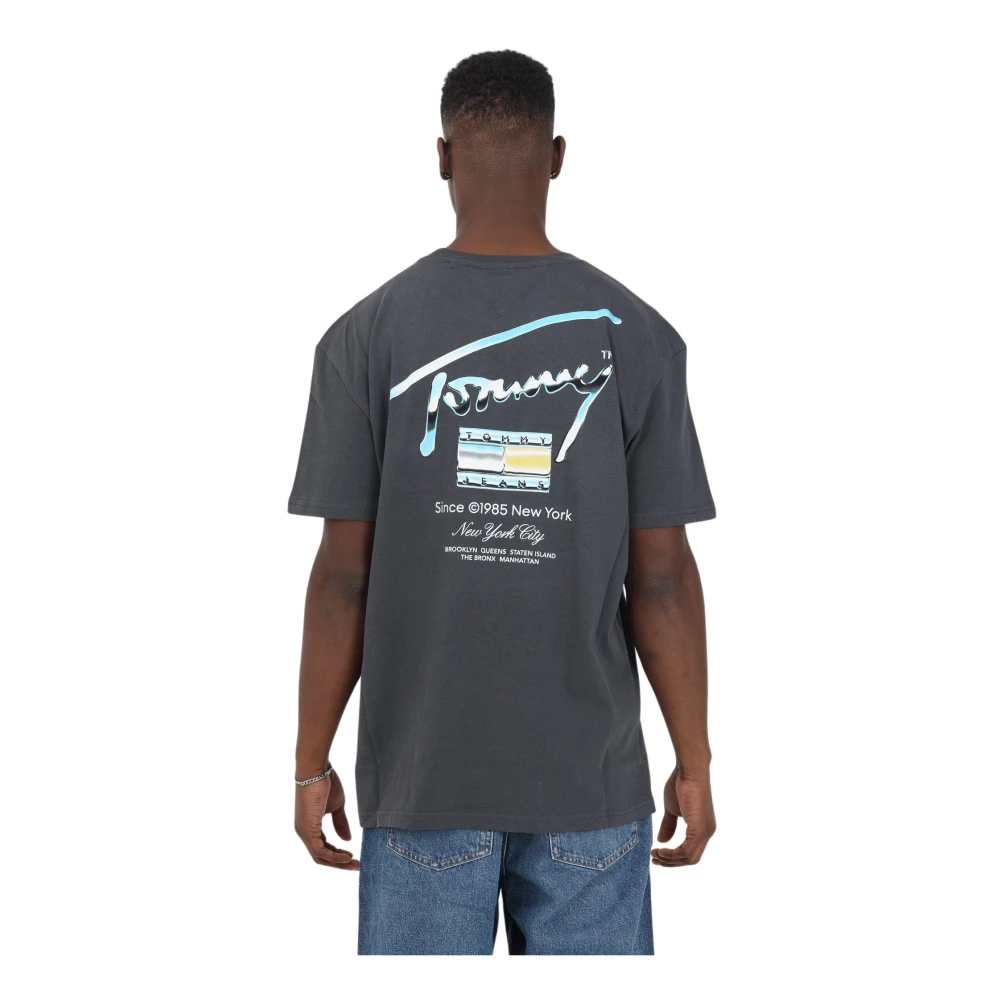 Tommy Jeans Heren Grijs Katoenen T-shirt met Metallic Logo Gray Heren