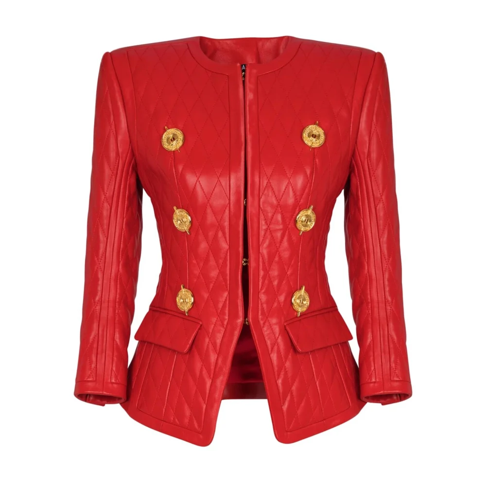 Balmain Gewatteerd Lamsleren Jasje Red Dames