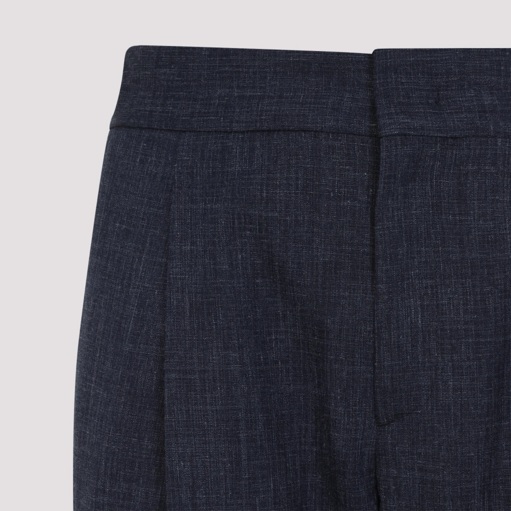 Giorgio Armani Blauwe Wol Linnen Zijden Broek Blue Heren