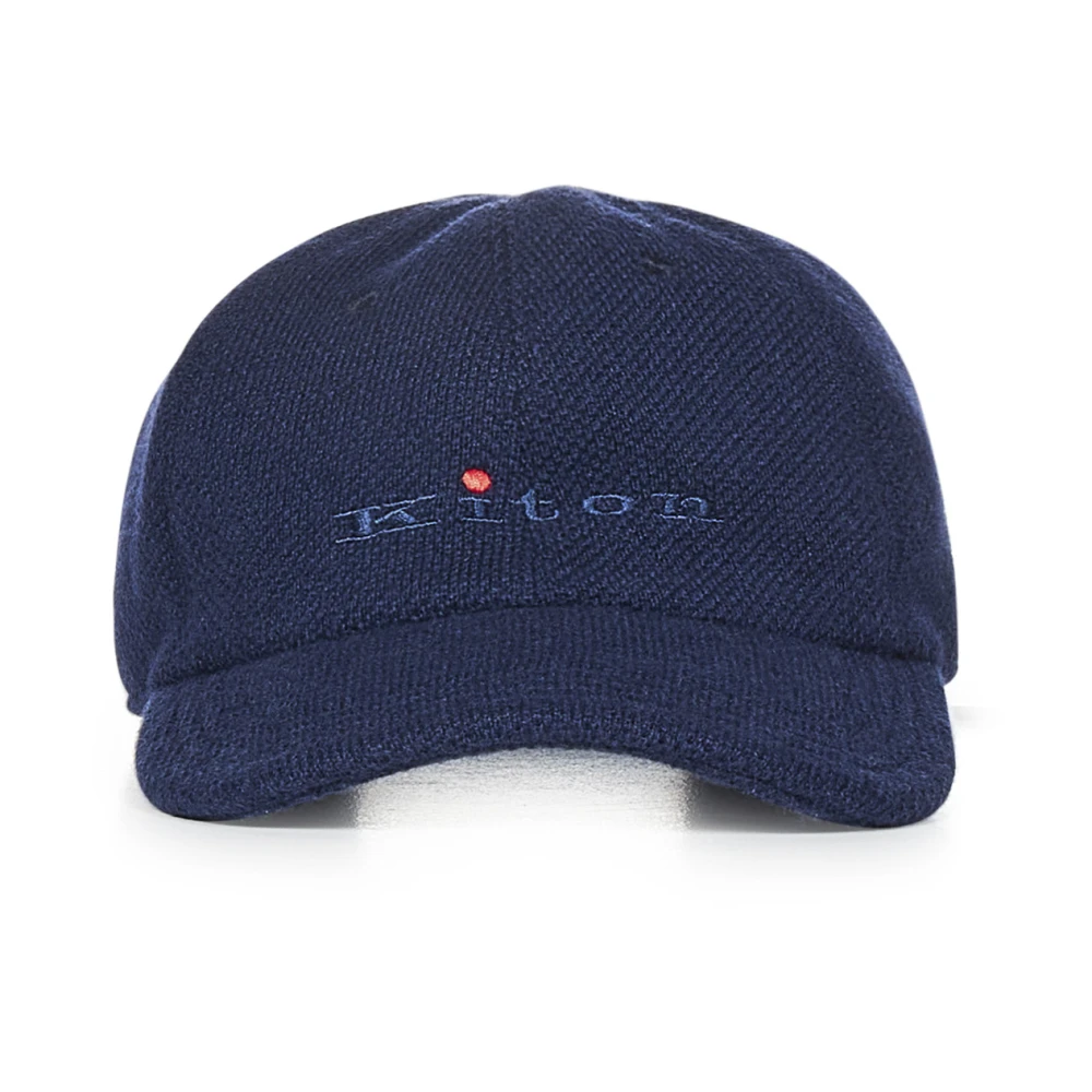 Kiton Blauwe Cashmere Geborduurde Logo Hoed Blue Heren