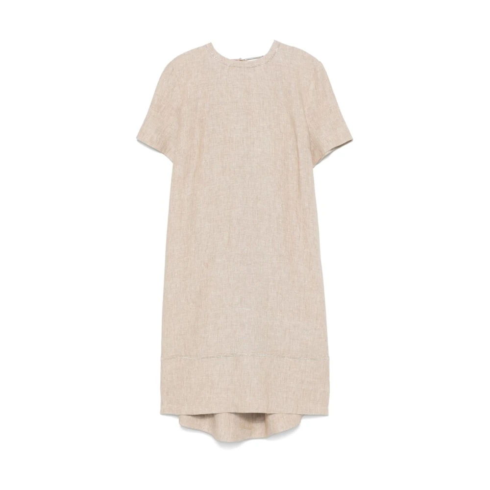 PESERICO Beige Jurk met Zakken en Ronde Hals Beige Dames