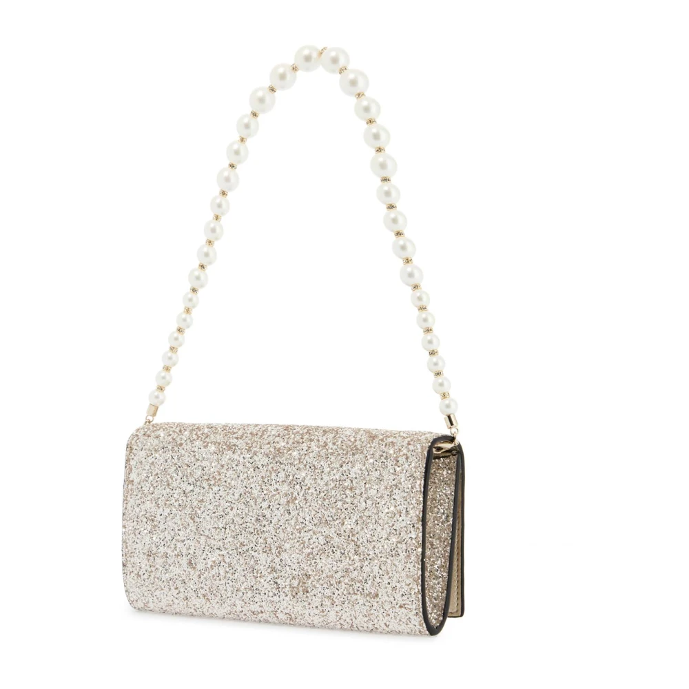 Jimmy Choo Glitter Zand Ketting Portemonnee met Witte Parels Beige Dames