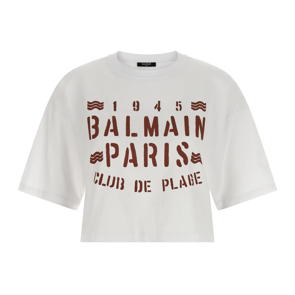Balmain White T-Shirt With Plage Print - Female - T-Shirts - M - Tops