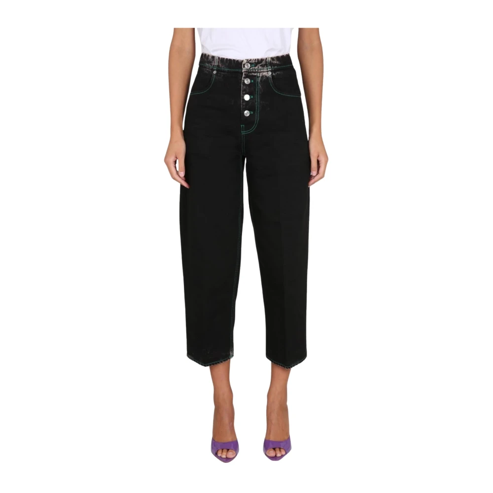 Department Five Black Cropped Jeans, Female, W28, High-Rise Cropped Wide Leg Denim Trousers