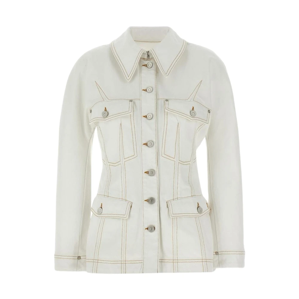 Givenchy Kvinno Vit Jackor Dam, M, Denim, Denimjacka Med Kontrastsömmar