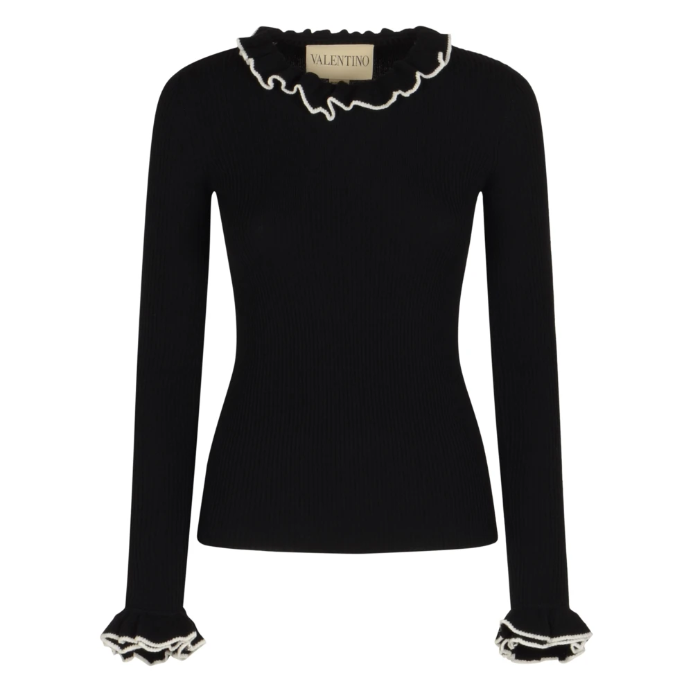 Valentino Garavani Jersey Negro De Lana Con Detalles De Volantes Knitwear Mujer Negro M