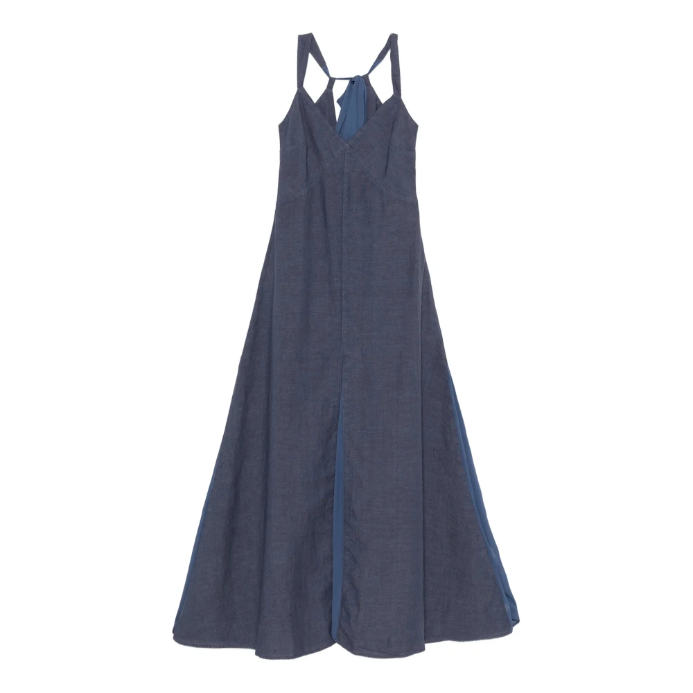 120% Lino Blue Long Linen Dress - Female - Maxi Dresses - Xl - Dresses