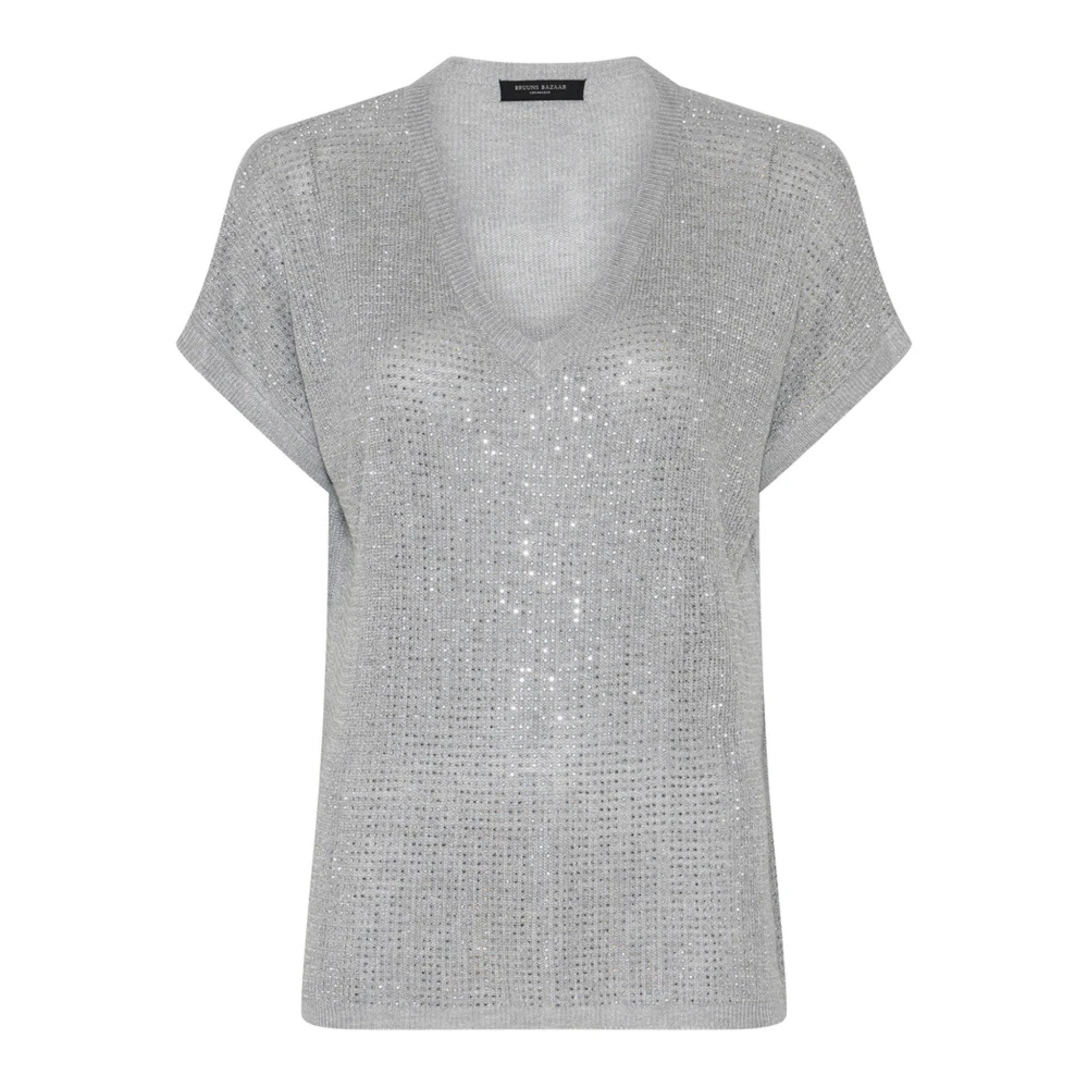 Bruuns Bazaar Women's Gray Bluebell Marlea Knit Top - V-Neck Knitwear - M - Knitwear