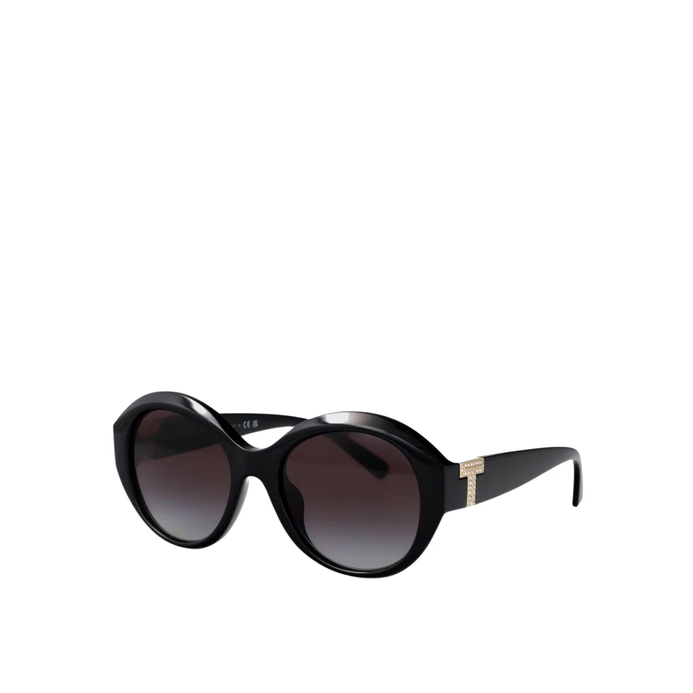 Tiffany Women's Black Oval Sunglasses Crystal Accent