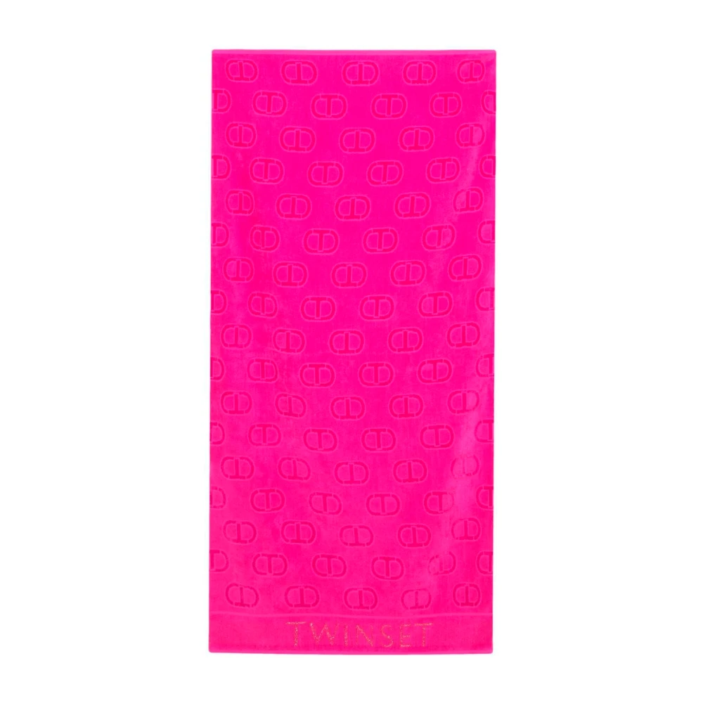 Twinset Jacquard Katoenen Terry Strandhanddoek met Oval T Logo Pink Dames