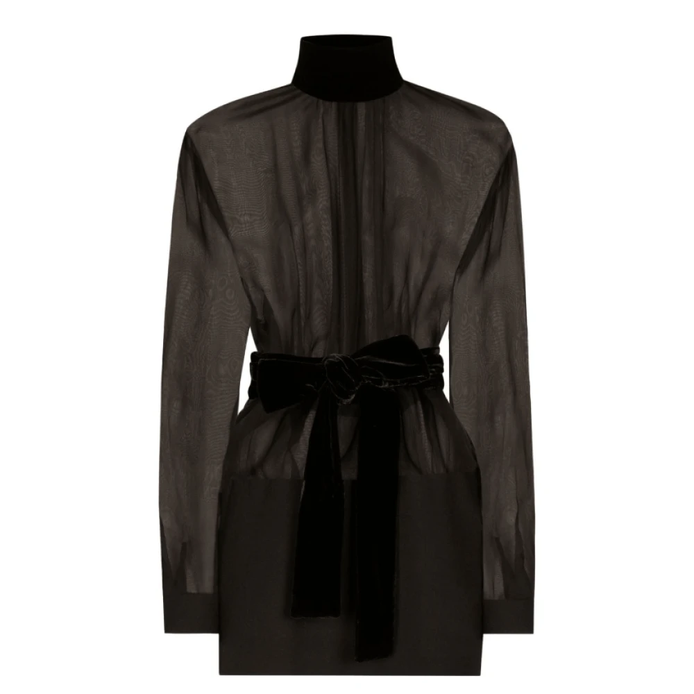 Dolce & Gabbana Zwarte Zijden Crepe Jurk met Strik Black Dames