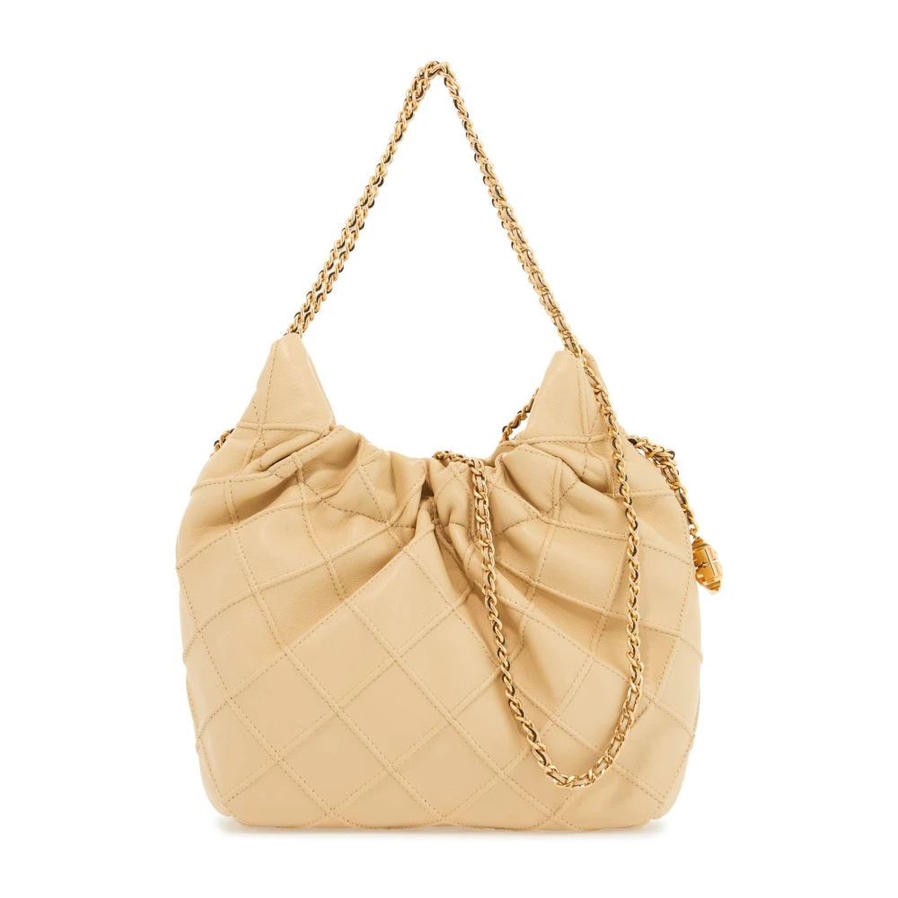TORY BURCH Gewatteerde Leren Mini Tas met Gerimpelde Rand Beige Dames