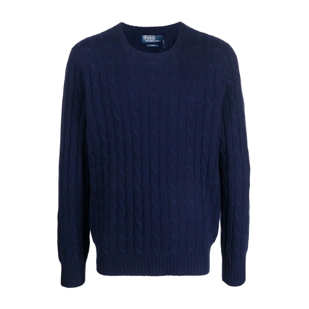 Polo Ralph Lauren Men's Blue Cashmere Knitwear, 2XL, Ribbed Crewneck Jumper