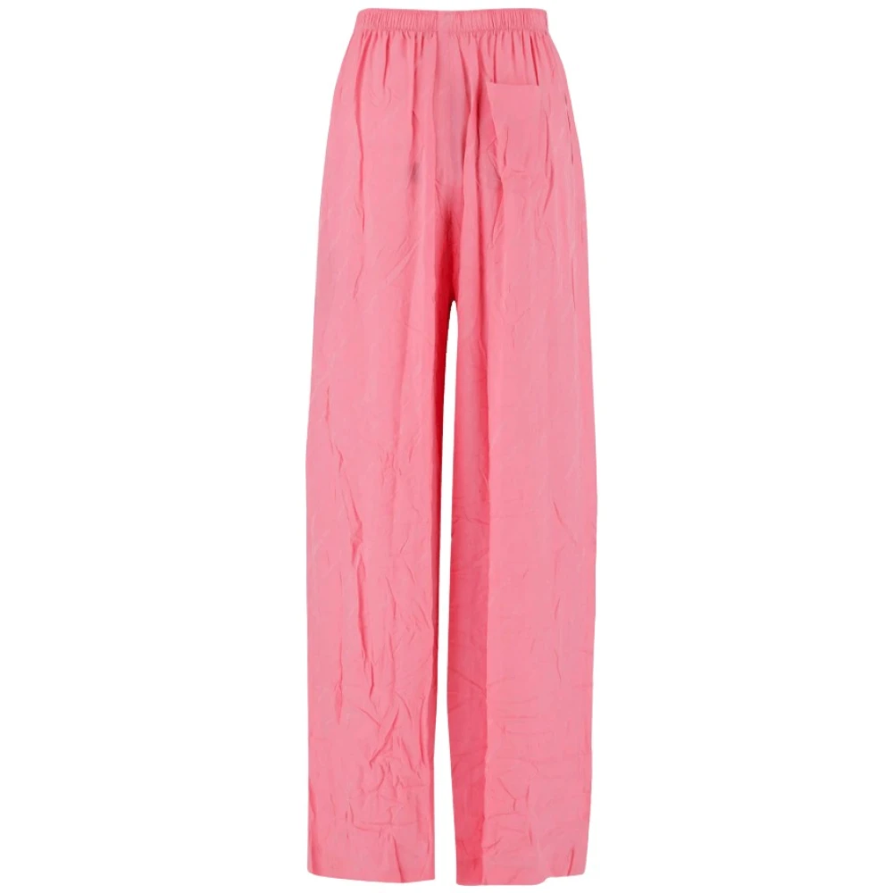 Balenciaga Zijden Wijde Broek met Logo Print Pink Dames