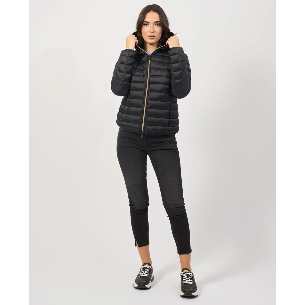 Save The Duck Zwarte Daisy Gewatteerde Jas met Capuchon Black Dames