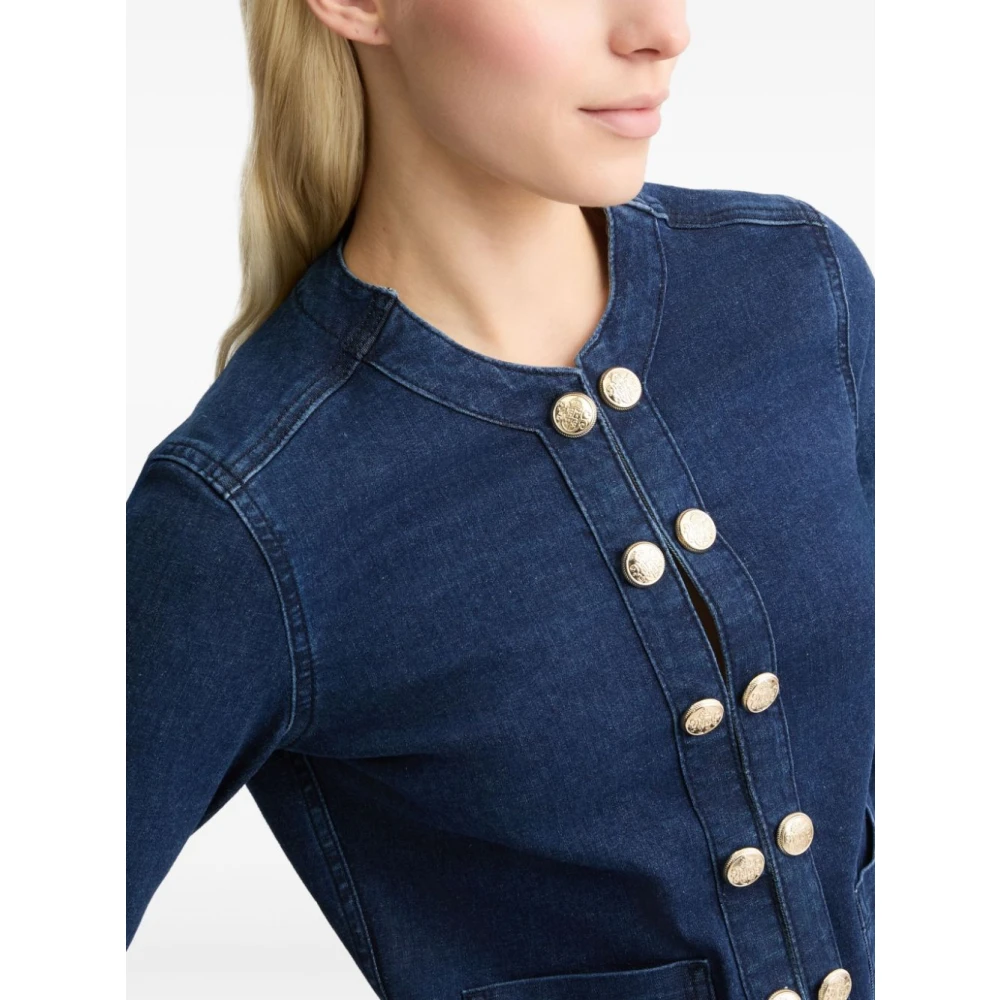 Liu Jo Denim Jack Blauw Knoopsluiting Zakken Blue Dames