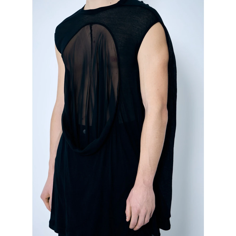 Rick Owens Panel Katoenen T-Shirt met Ronde Hals en Lange Mouwen Black Heren