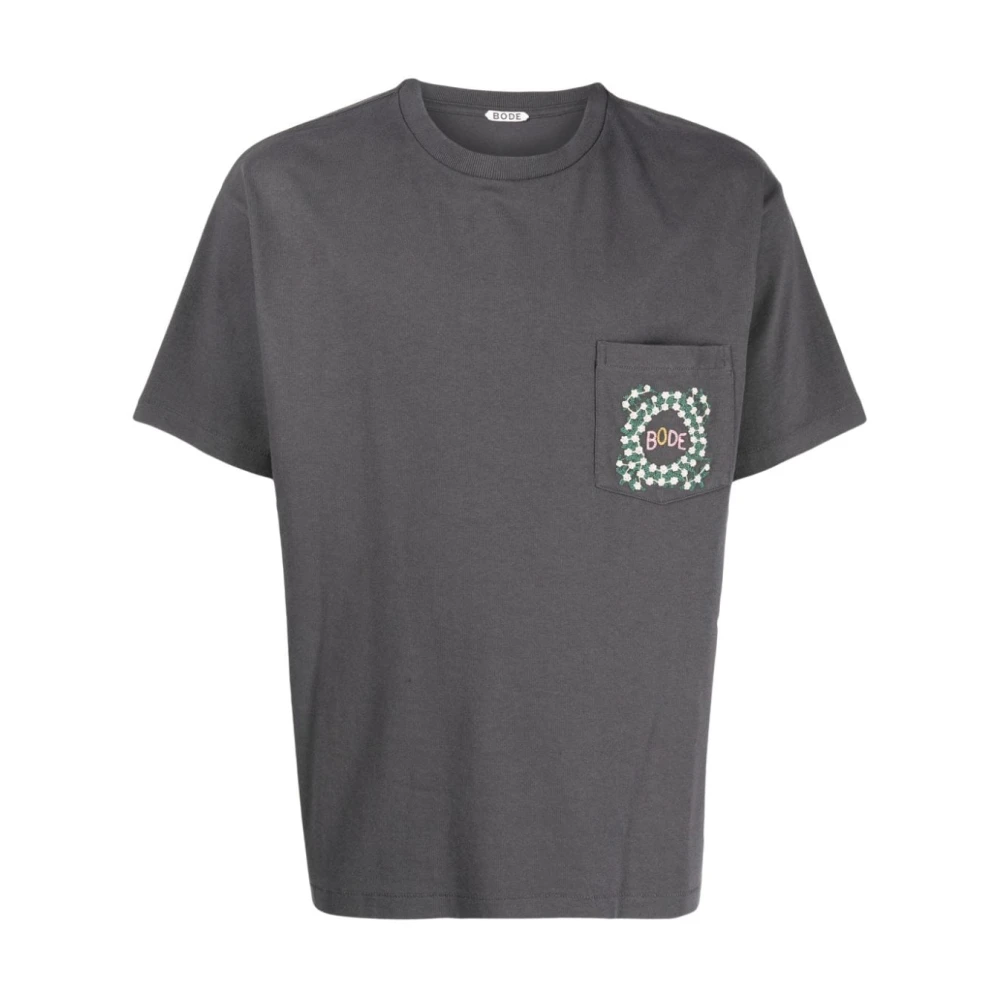 Bode Grijze Logo-Geborduurde Katoenen T-Shirt Gray Heren