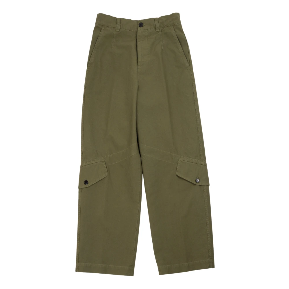 Dries Van Noten Khaki Wijde Pijp Broek Waterafstotend Katoen Green Heren