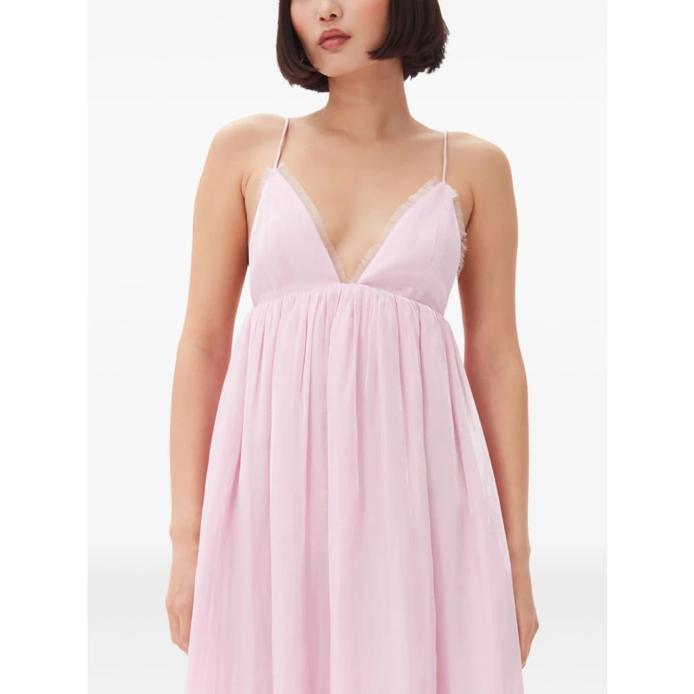 Ganni Roze Gerimpelde Diepe Hals Jurk Pink Dames