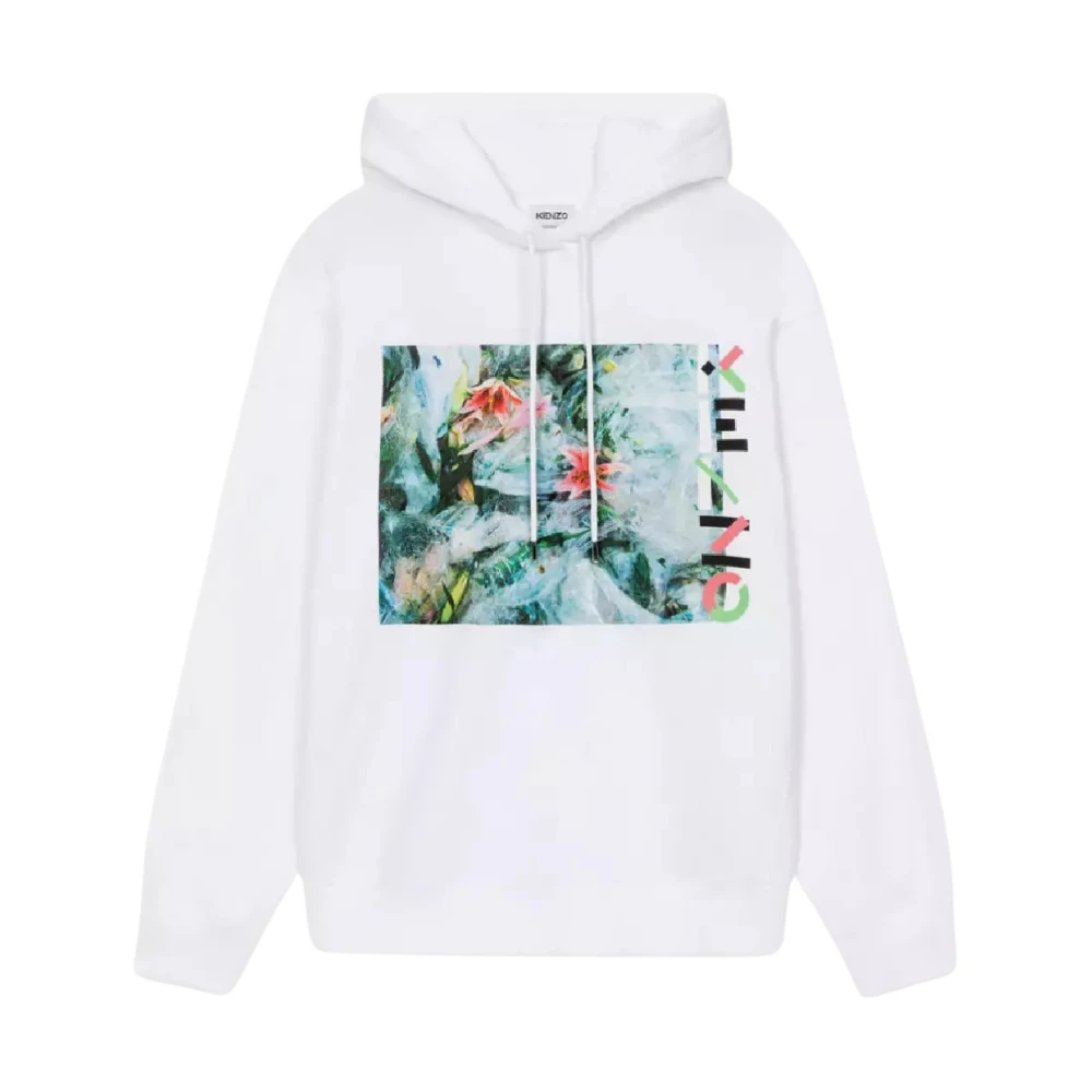 Kenzo Vit Hoodie Lilja Tryck Ekologisk Bomull White, Dam