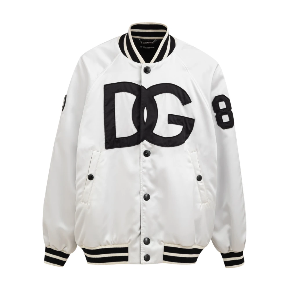 Dolce & Gabbana White Varsity Bomber Jacket With Dg Logo - Male - Bomber Jackets - L - Jackets