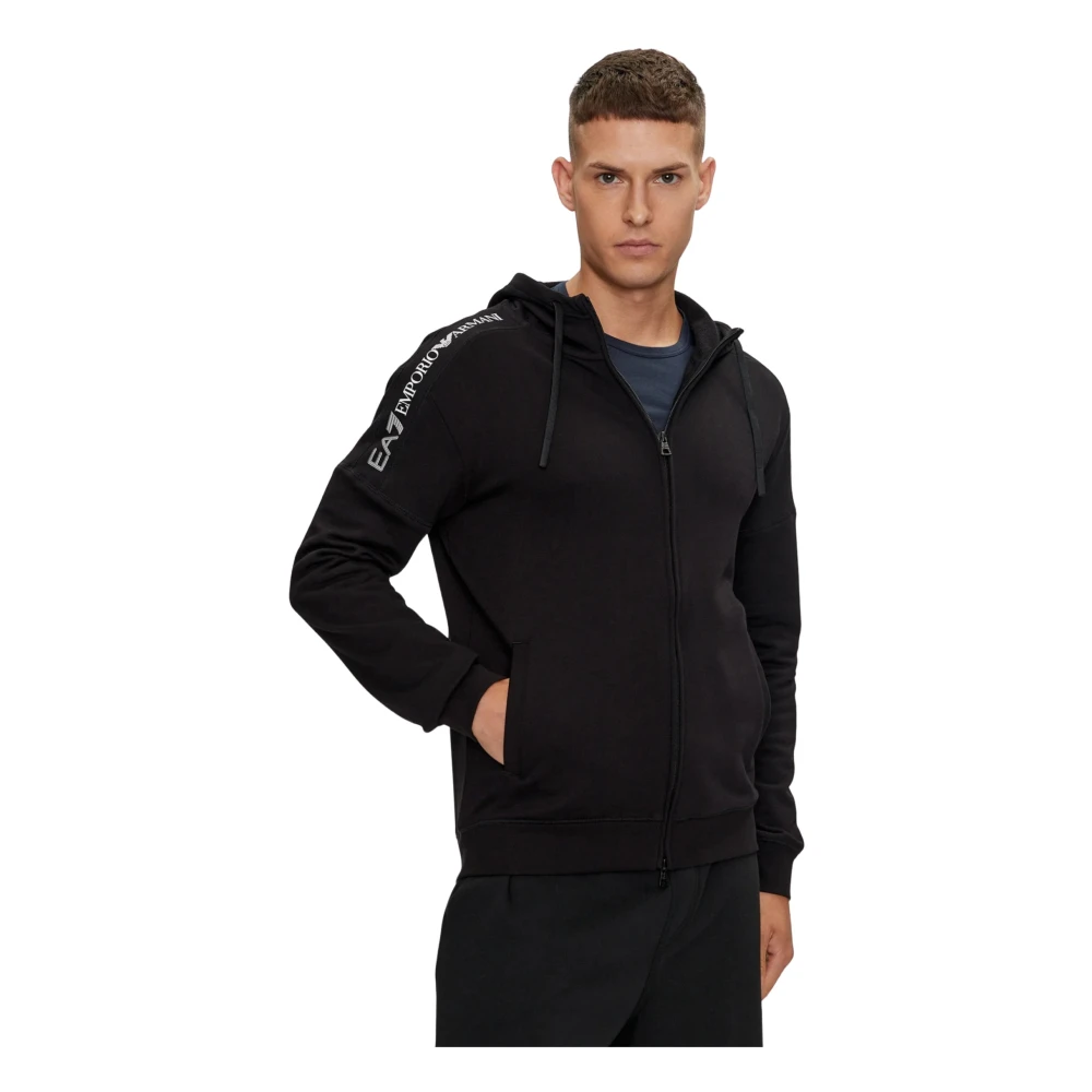 Emporio Armani EA7 Zwarte Full-Zip Hoodie Trui Black Heren