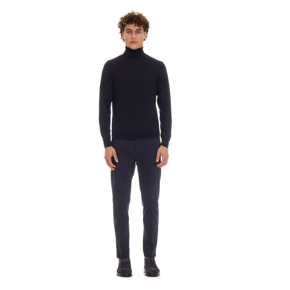 Drumohr Blauwe Trui Extrafijne Wol Dolcevita Blue Heren