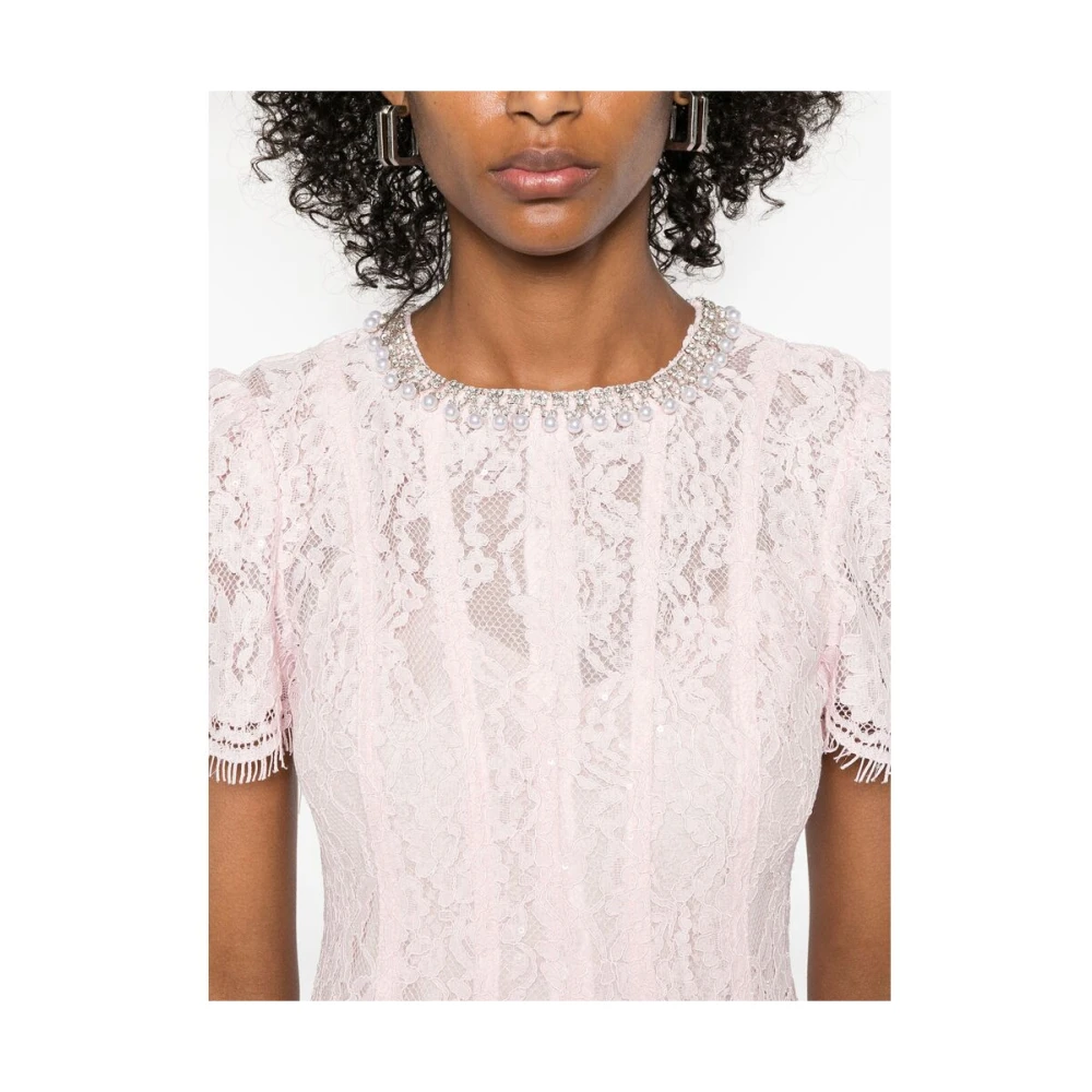 Self Portrait Kristal Versierde Roze Tulle Jurk Pink Dames