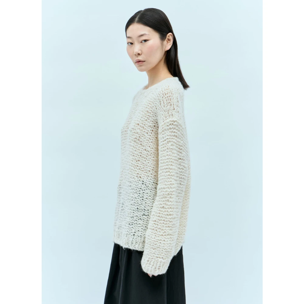 The Row Alpaca Silk Open-Knit Crewneck Top Beige Dames