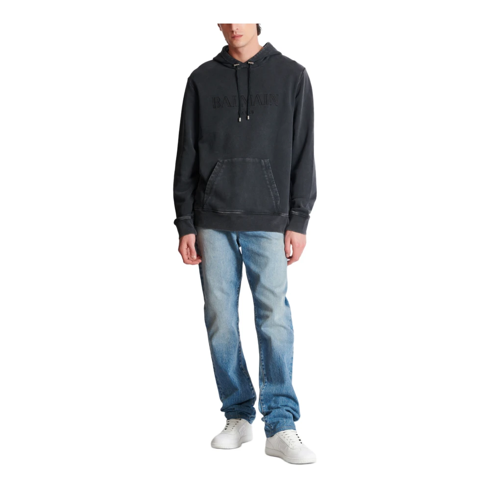 Balmain Vintage geborduurde hoodie Gray Heren