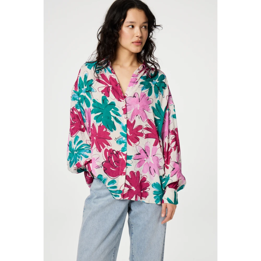 Fabienne Chapot Groen Roze Bloemen Oversized Blouse Multicolor Dames