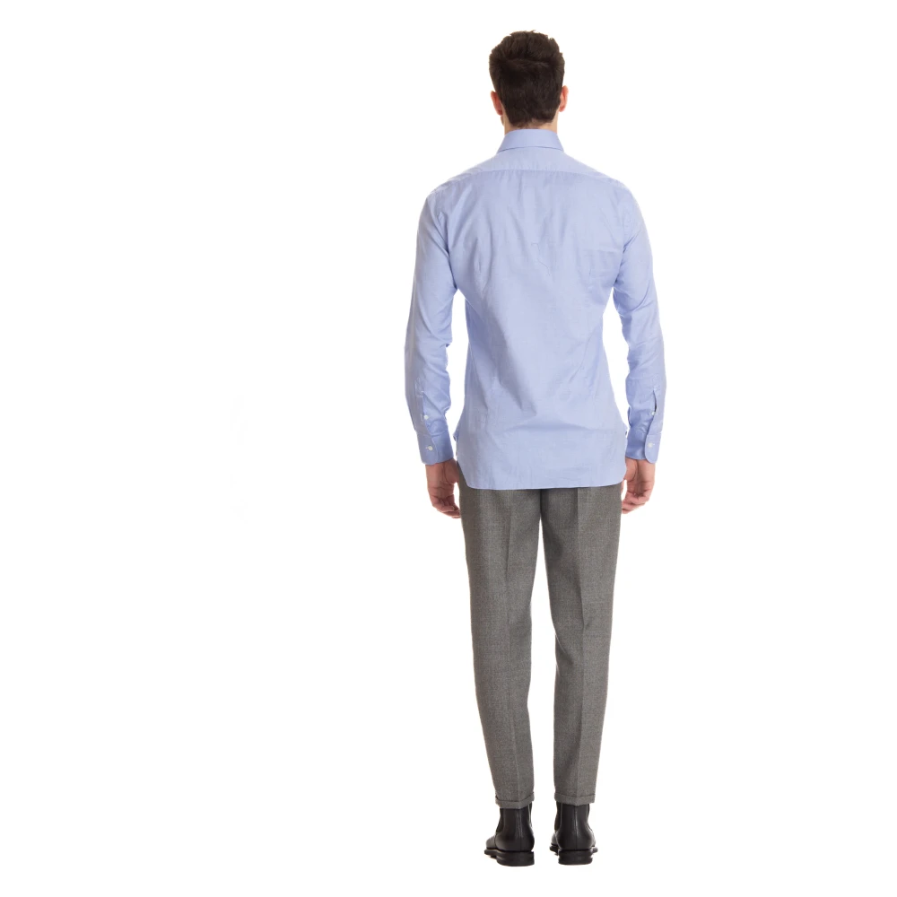 Barba Witte Op Maat Gemaakte Katoenen Overhemd Blue Heren