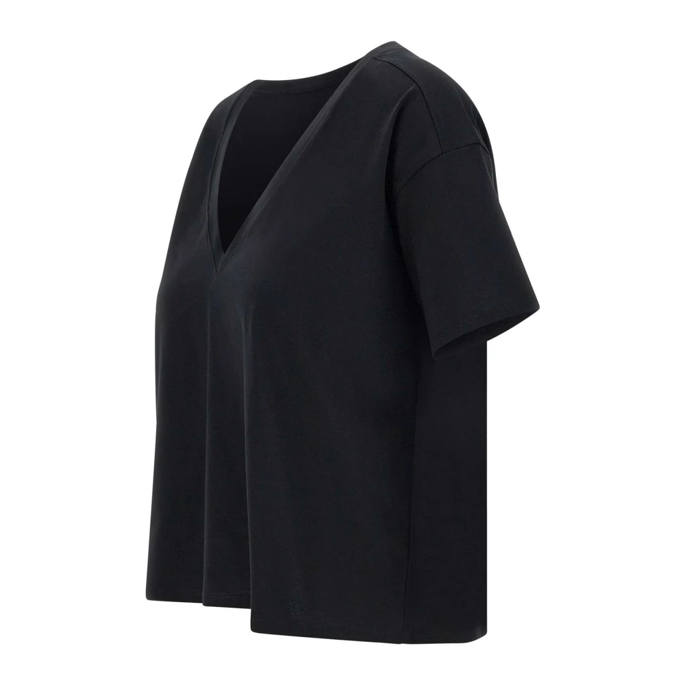 Loulou Studio Zwart V-hals T-shirt met Shell Logo Black Dames