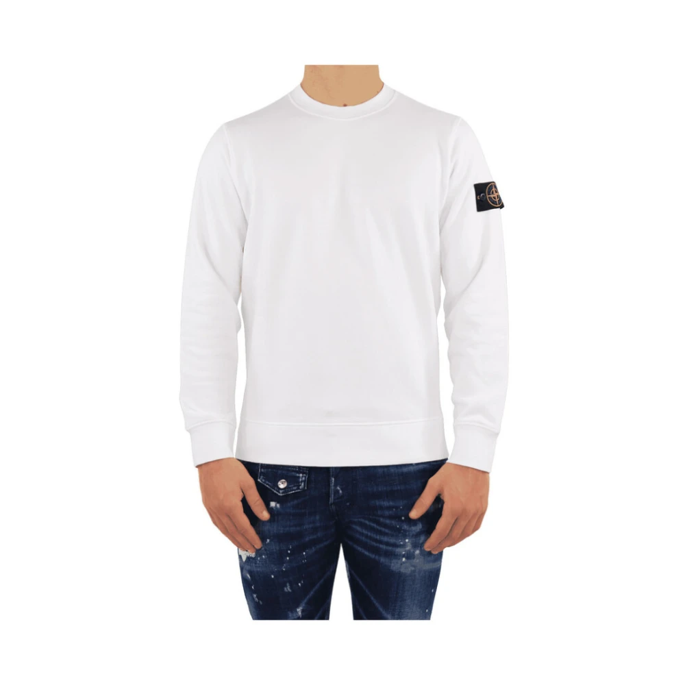 Stone Island Witte Crewneck Sweatshirt met Logo Patch White Heren
